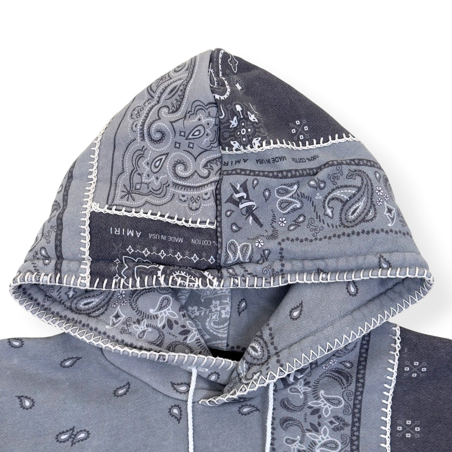 AMIRI BANDANA PATCHWORK HOODIE GREY L | Large, Grey