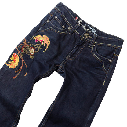 Japanese Denim Abstract Print Pocket Embroidered Jeans