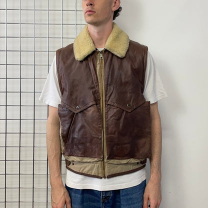 C.P. Company Brown 80s Dutch Police Shearling Leather Gilet | X-Large, Brown
