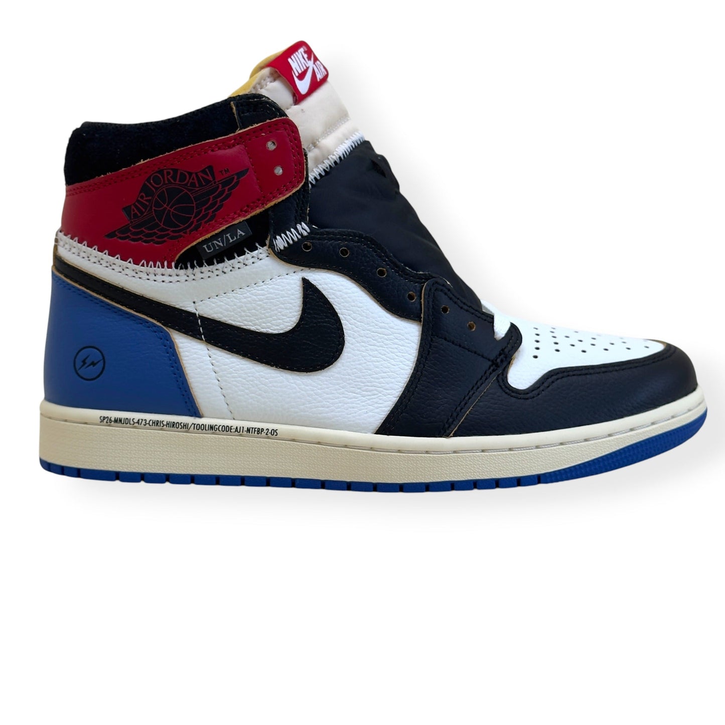 NIKE AIR JORDAN 1 X FRAGMENT X UNION LA HIGH TOP SNEAKER BLACK AND VARSITY RED UK8.5 | UK 8.5, Black