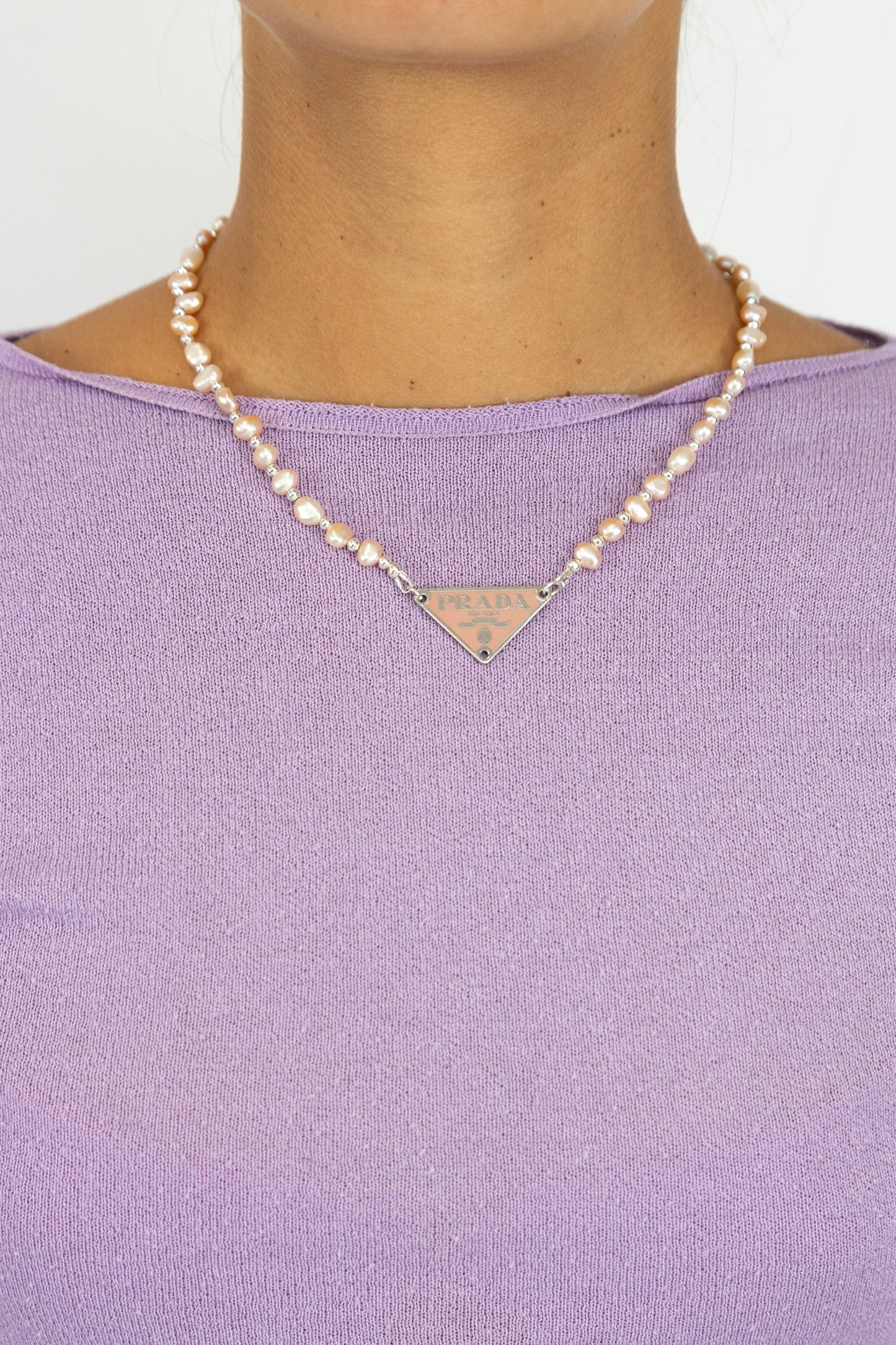 VT Rework : Prada Pink Badge Pearl Necklace