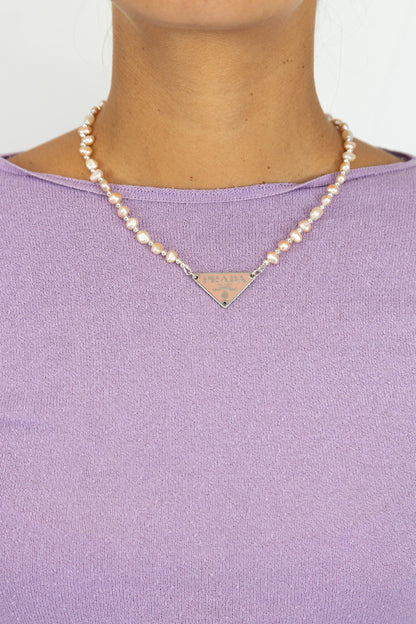 VT Rework : Prada Pink Badge Pearl Necklace