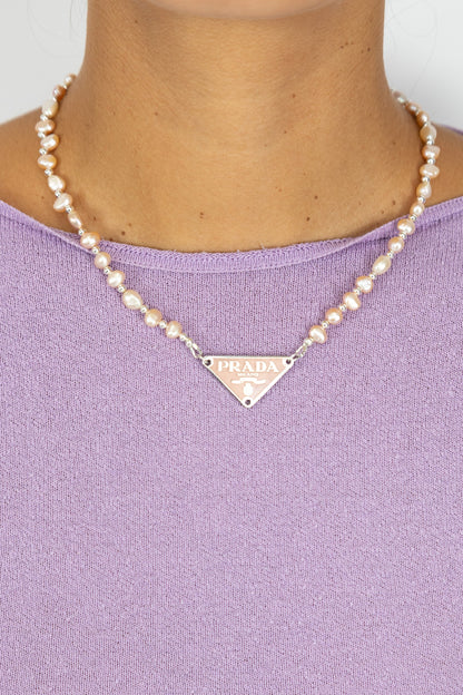 VT Rework : Prada Pink Badge Pearl Necklace