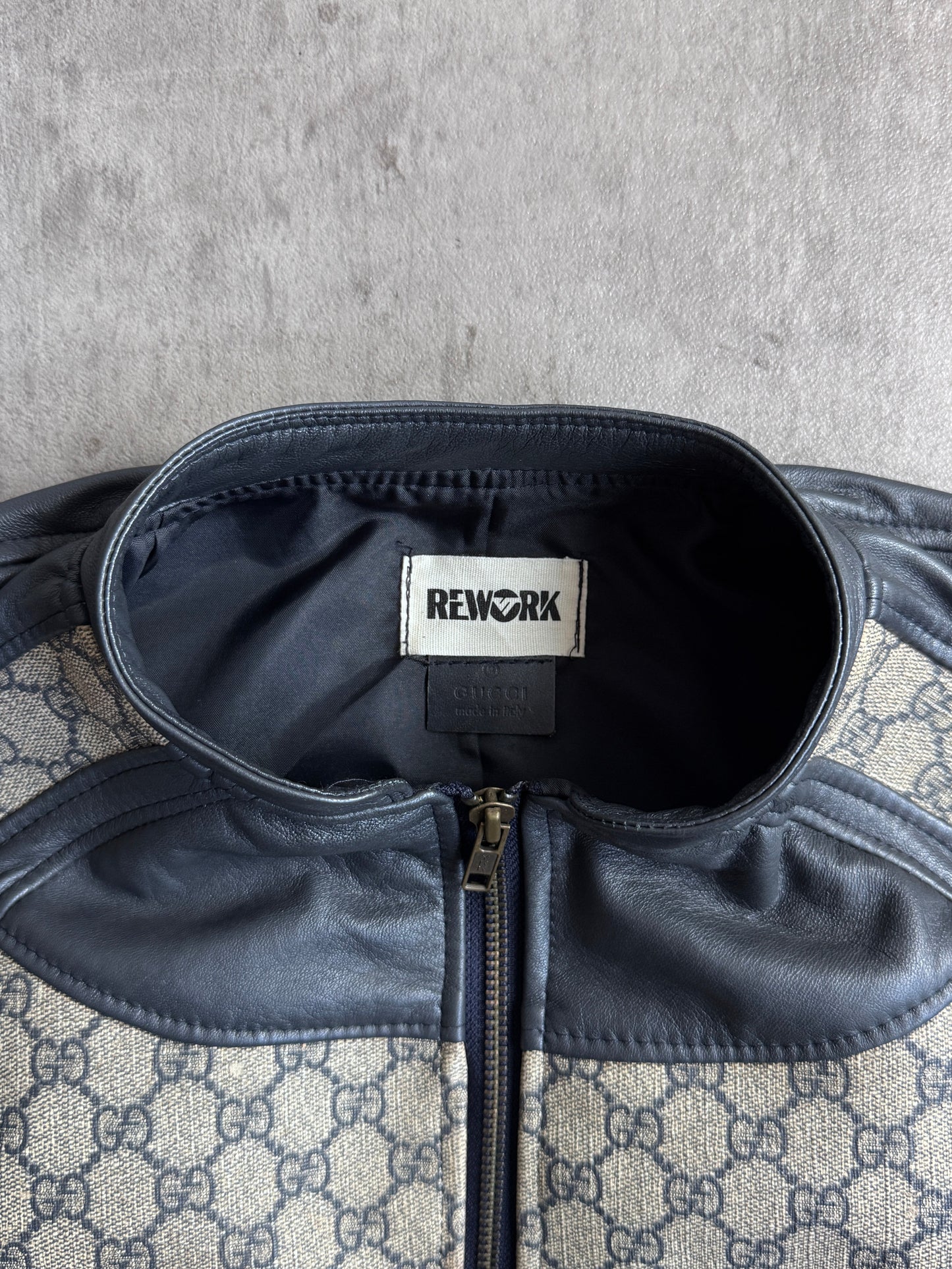 VT Rework: Gucci Monogram Cropped Blue Leather Racer Corset