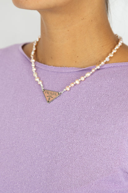 VT Rework : Prada Pink Badge Pearl Necklace