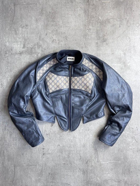 VT Rework: Gucci Monogram Cropped Blue Leather Racer Corset