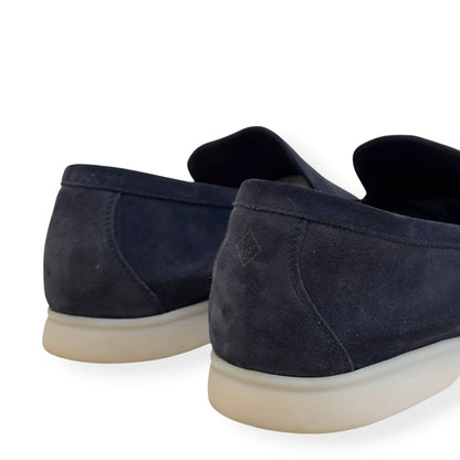 LORO PIANA SUMMER WALK SUEDE LOAFERS NAVY GUM 44.5 / UK10.5 | UK 10.5, Navy