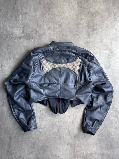 VT Rework: Gucci Monogram Cropped Blue Leather Racer Corset