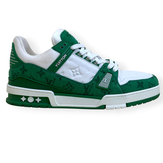 LOUIS VUITTON LV TRAINER MONOGRAM DENIM SNEAKER GREEN / WHITE UK8.5 | UK 8.5, Green