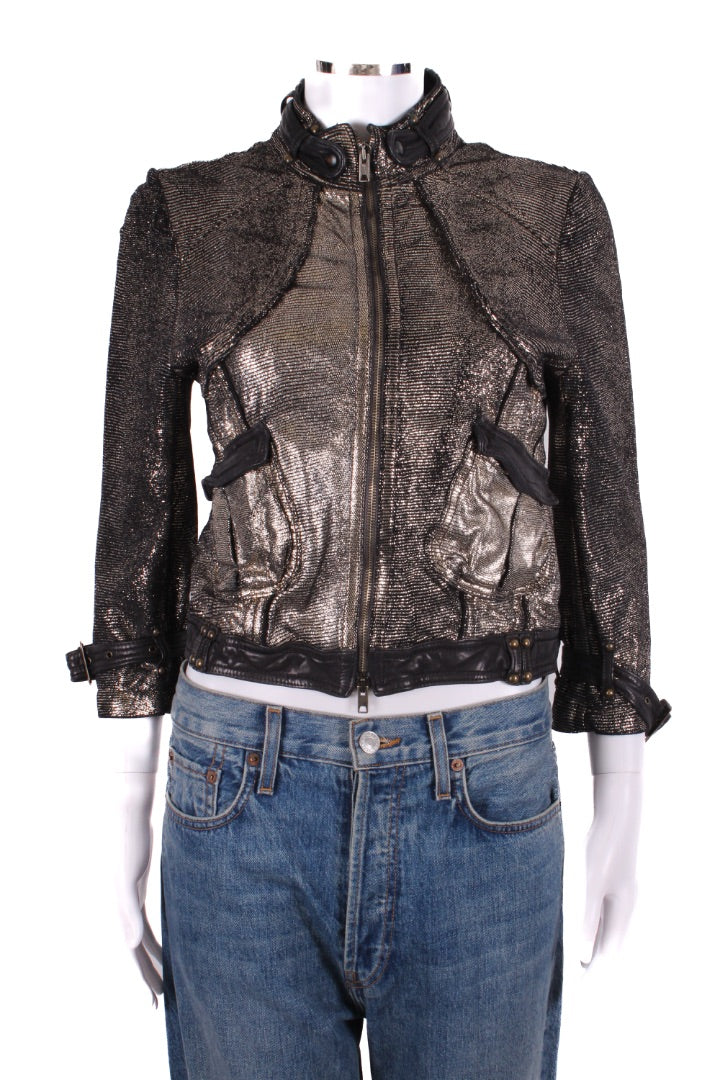 Giorgio Brato Leather Biker Jacket Silver/ Black 10 | O/S, Black