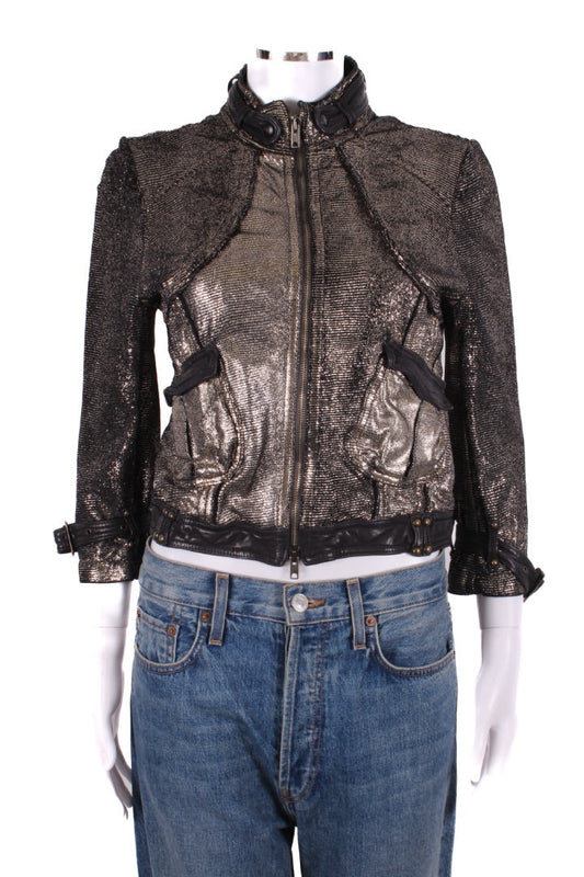 Giorgio Brato Leather Biker Jacket Silver/ Black 10 | O/S, Black