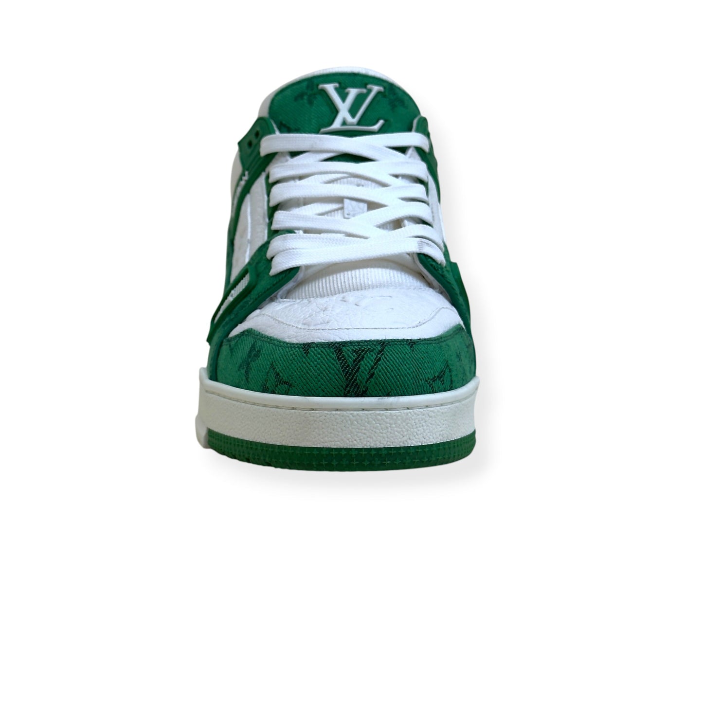 LOUIS VUITTON LV TRAINER MONOGRAM DENIM SNEAKER GREEN / WHITE UK8.5 | UK 8.5, Green