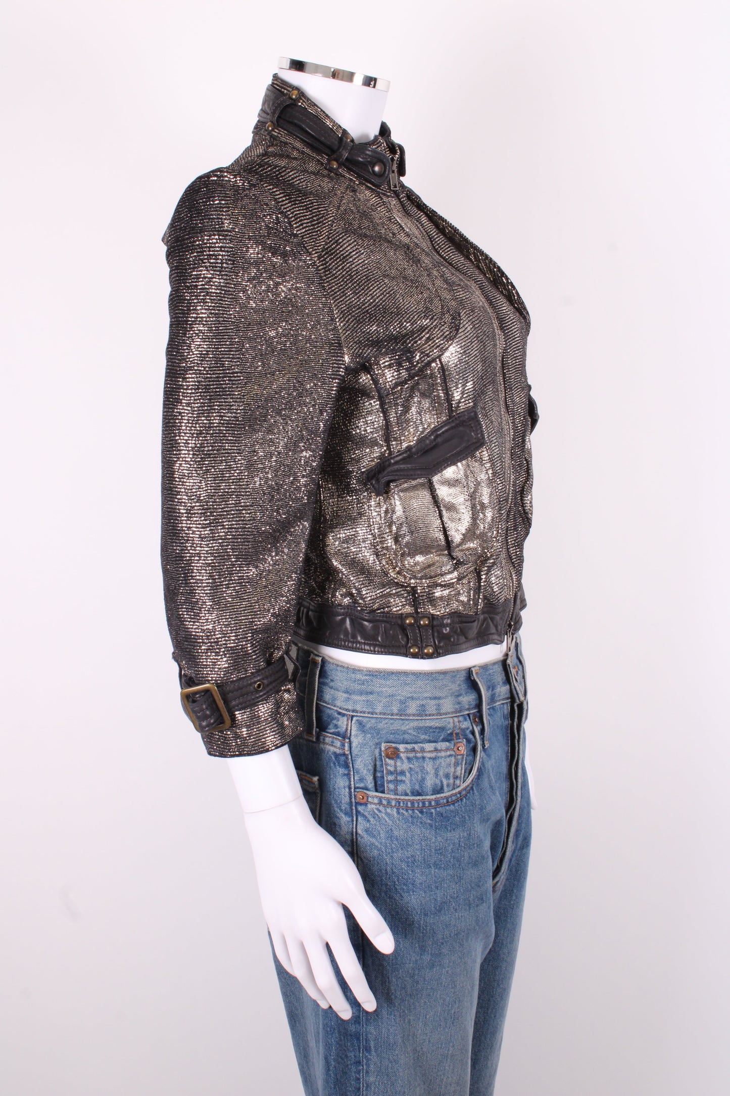 Giorgio Brato Leather Biker Jacket Silver/ Black 10 | O/S, Black