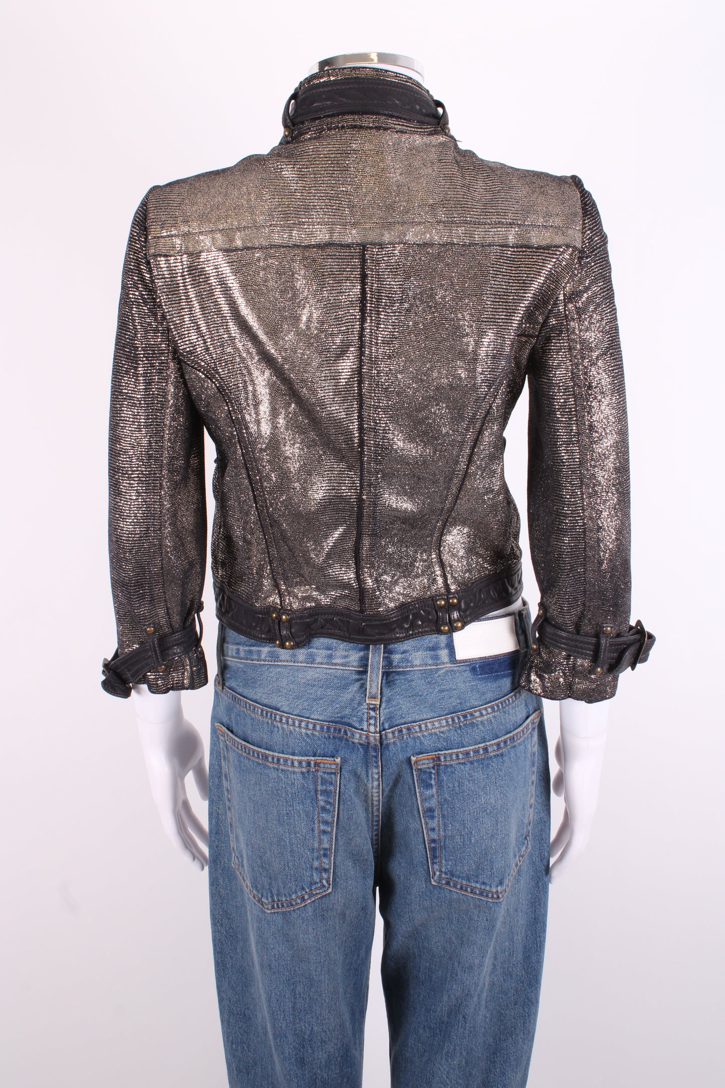 Giorgio Brato Leather Biker Jacket Silver/ Black 10 | O/S, Black