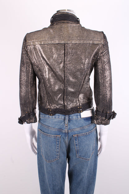 Giorgio Brato Leather Biker Jacket Silver/ Black 10 | O/S, Black