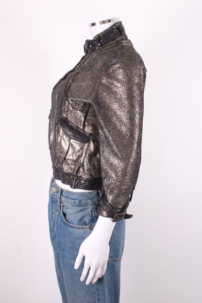 Giorgio Brato Leather Biker Jacket Silver/ Black 10 | O/S, Black