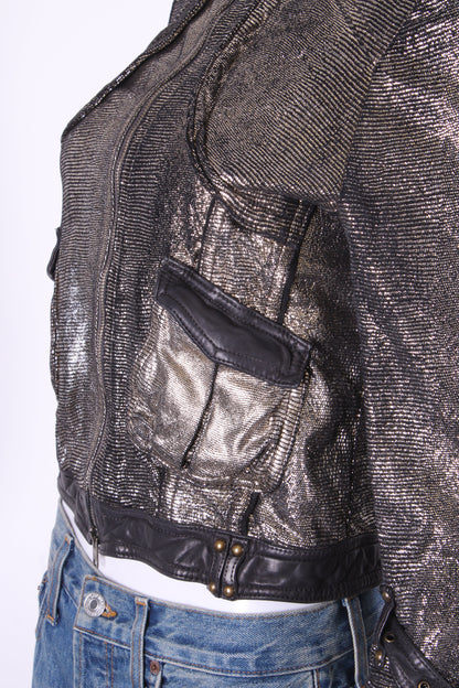 Giorgio Brato Leather Biker Jacket Silver/ Black 10 | O/S, Black