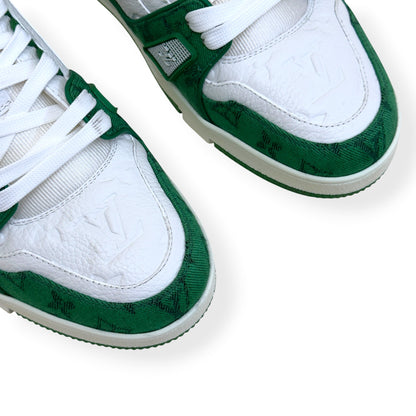 LOUIS VUITTON LV TRAINER MONOGRAM DENIM SNEAKER GREEN / WHITE UK8.5 | UK 8.5, Green