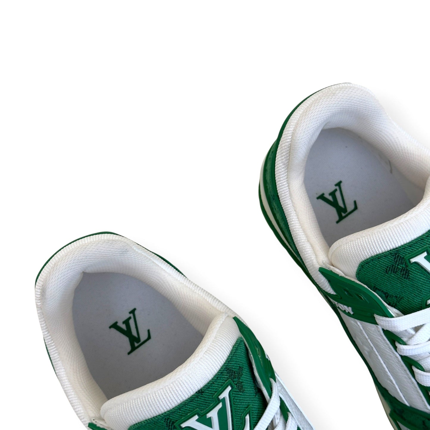 LOUIS VUITTON LV TRAINER MONOGRAM DENIM SNEAKER GREEN / WHITE UK8.5 | UK 8.5, Green