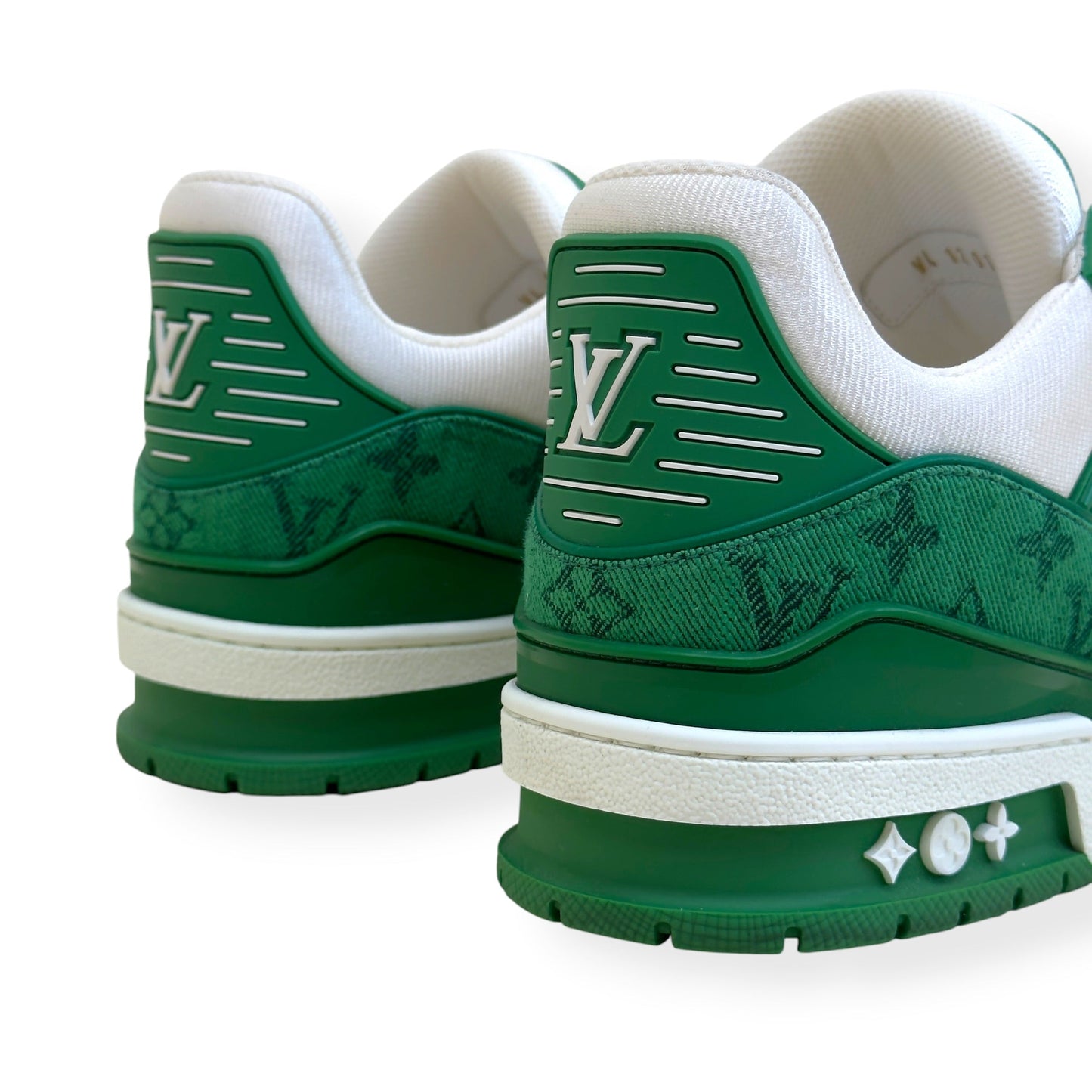 LOUIS VUITTON LV TRAINER MONOGRAM DENIM SNEAKER GREEN / WHITE UK8.5 | UK 8.5, Green