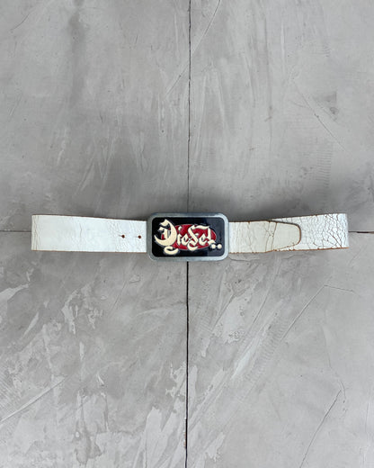 DIESEL 2000'S LEATHER STATEMENT CHUNKY LOGO BELT | O/S, Red