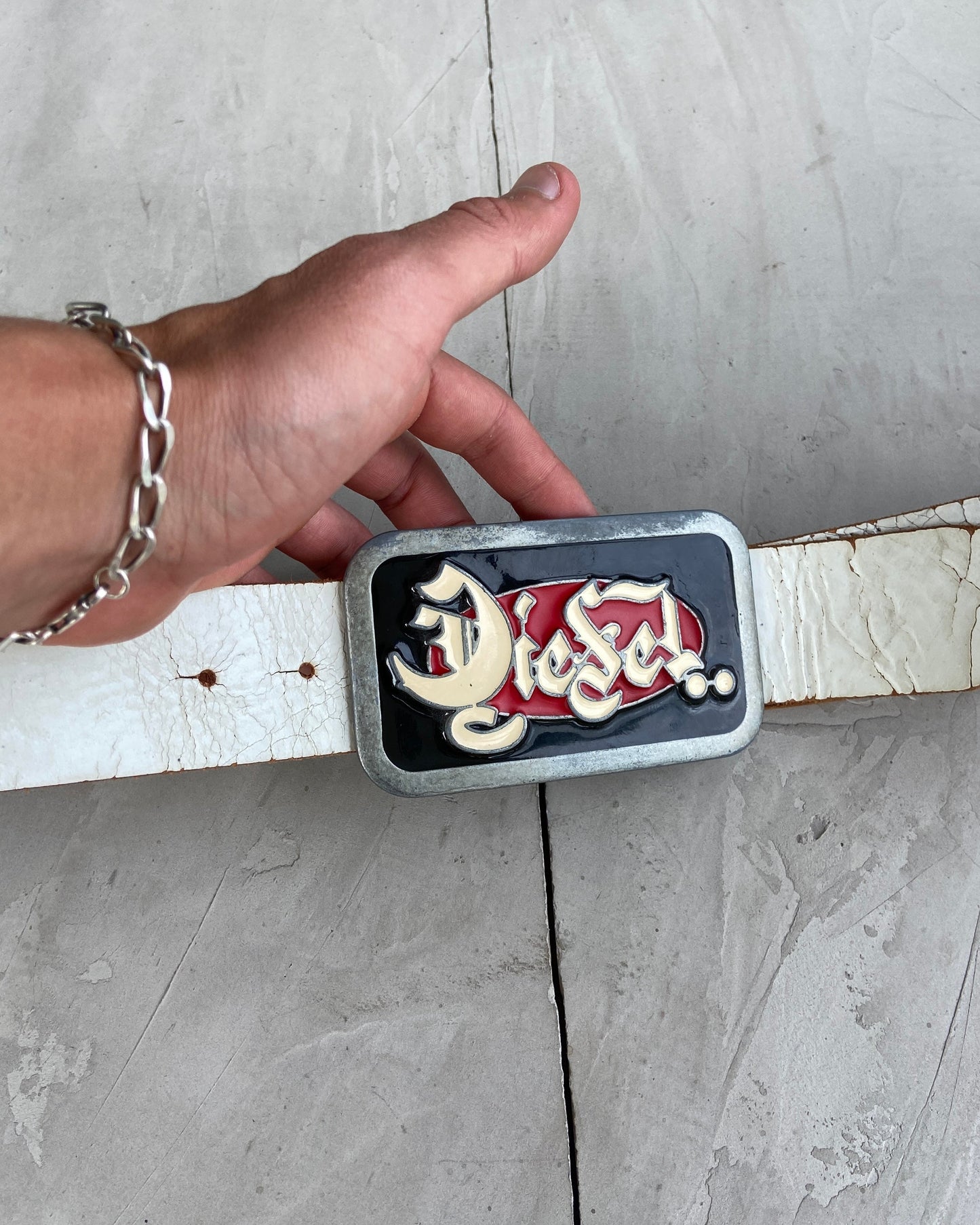 DIESEL 2000'S LEATHER STATEMENT CHUNKY LOGO BELT | O/S, Red