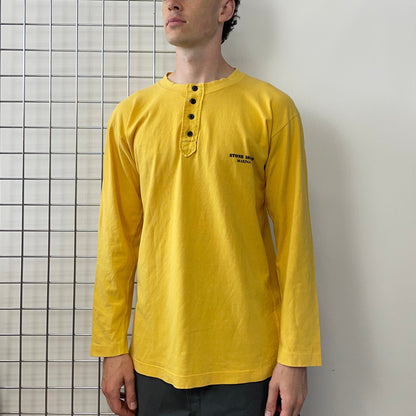Stone Island Marina Yellow 80s Henley Long Sleeve T-Shirt | Large, Yellow
