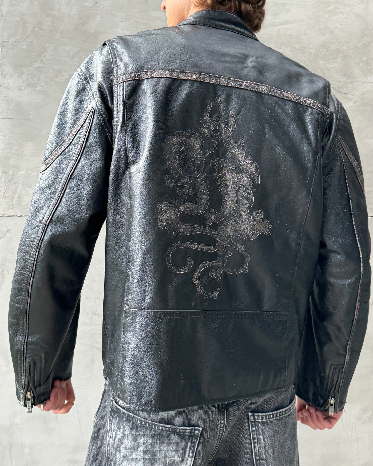 WILSONS 90'S DRAGON BLACK LEATHER JACKET - L | Large, Black