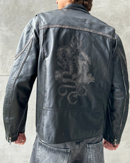 WILSONS 90'S DRAGON BLACK LEATHER JACKET - L | Large, Black