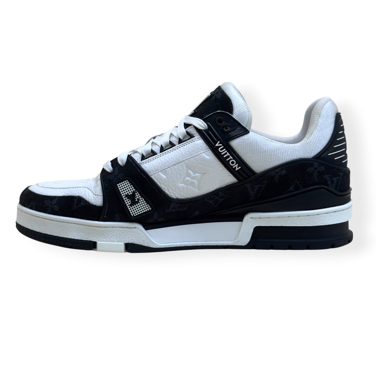 LOUIS VUITTON LV TRAINER MONOGRAM DENIM SNEAKER BLACK / WHITE UK8.5 | UK 8.5, Black