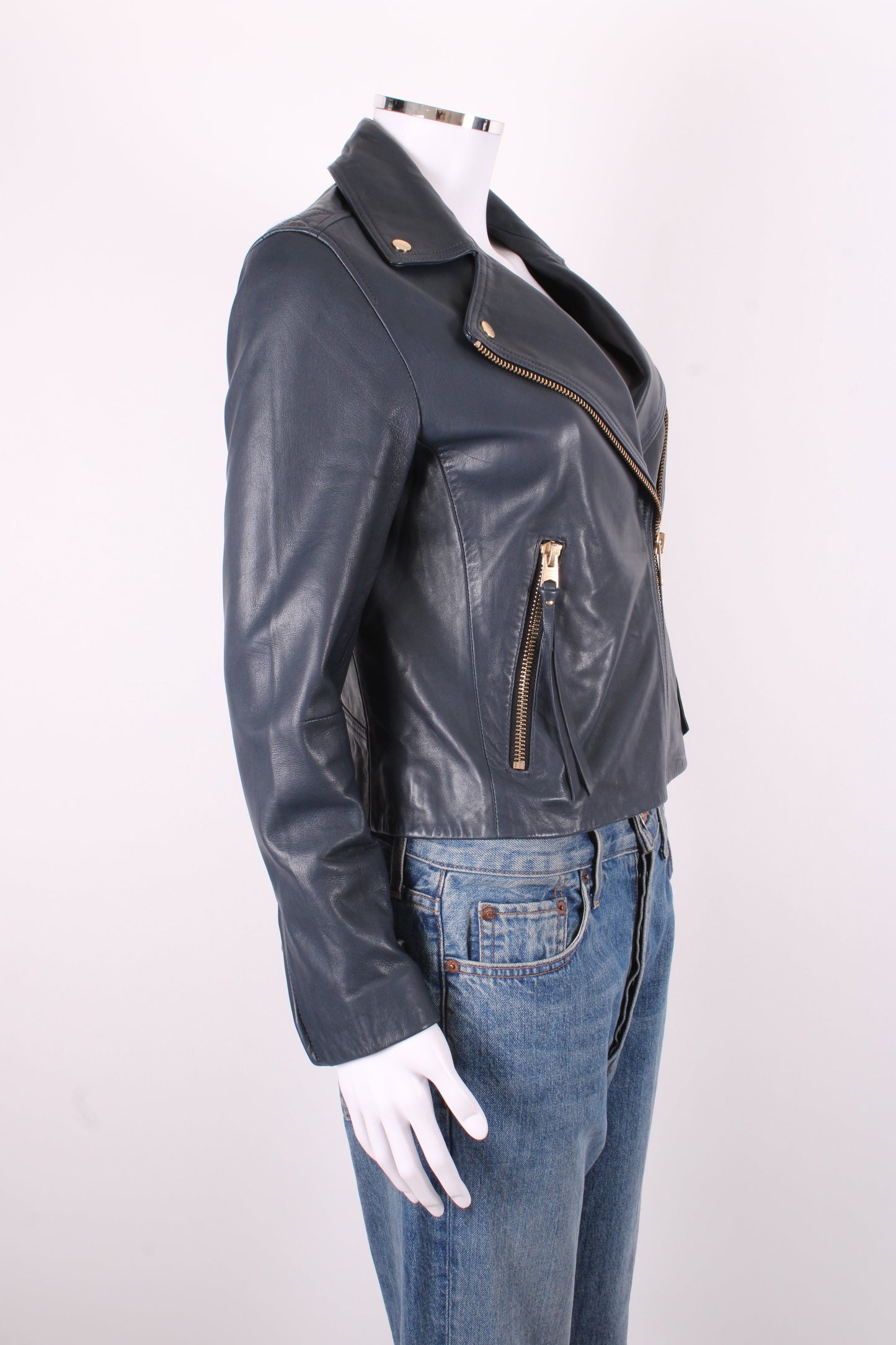 All Saints Leather Jacket Navy 6 | O/S, Navy