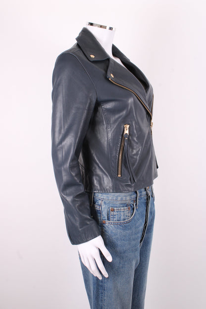 All Saints Leather Jacket Navy 6 | O/S, Navy