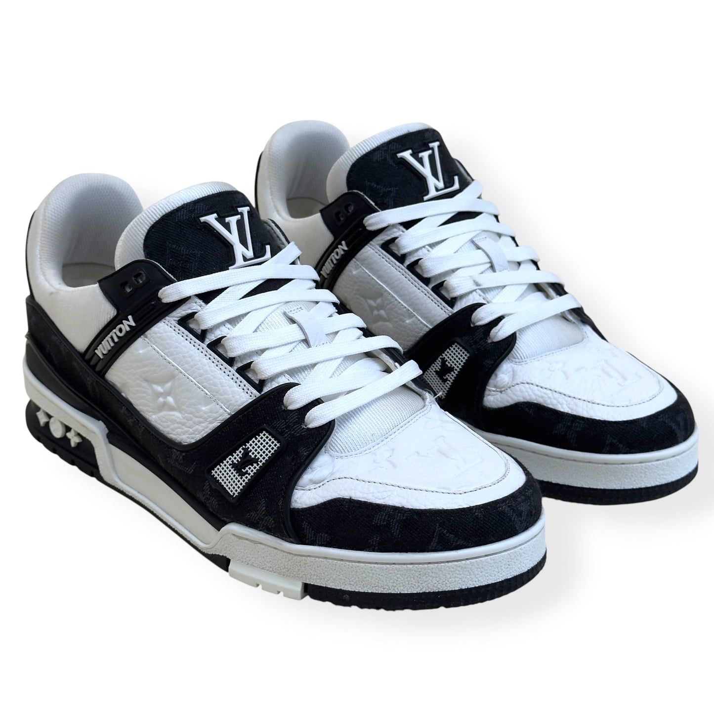 LOUIS VUITTON LV TRAINER MONOGRAM DENIM SNEAKER BLACK / WHITE UK8.5 | UK 8.5, Black