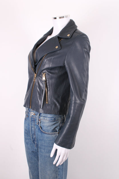 All Saints Leather Jacket Navy 6 | O/S, Navy