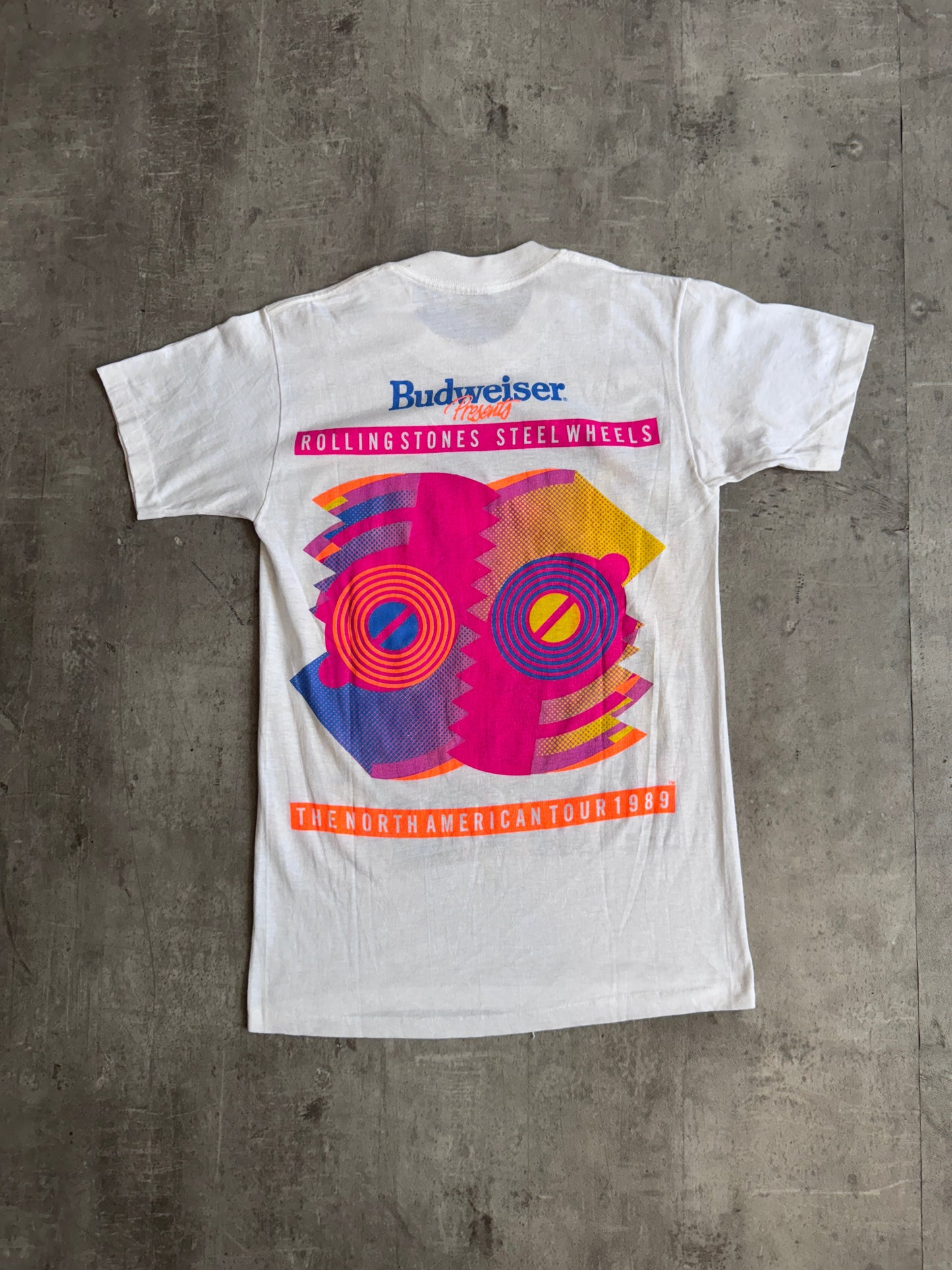 1989 Rolling Stones "Steel Wheels" Tour White Graphic Tee