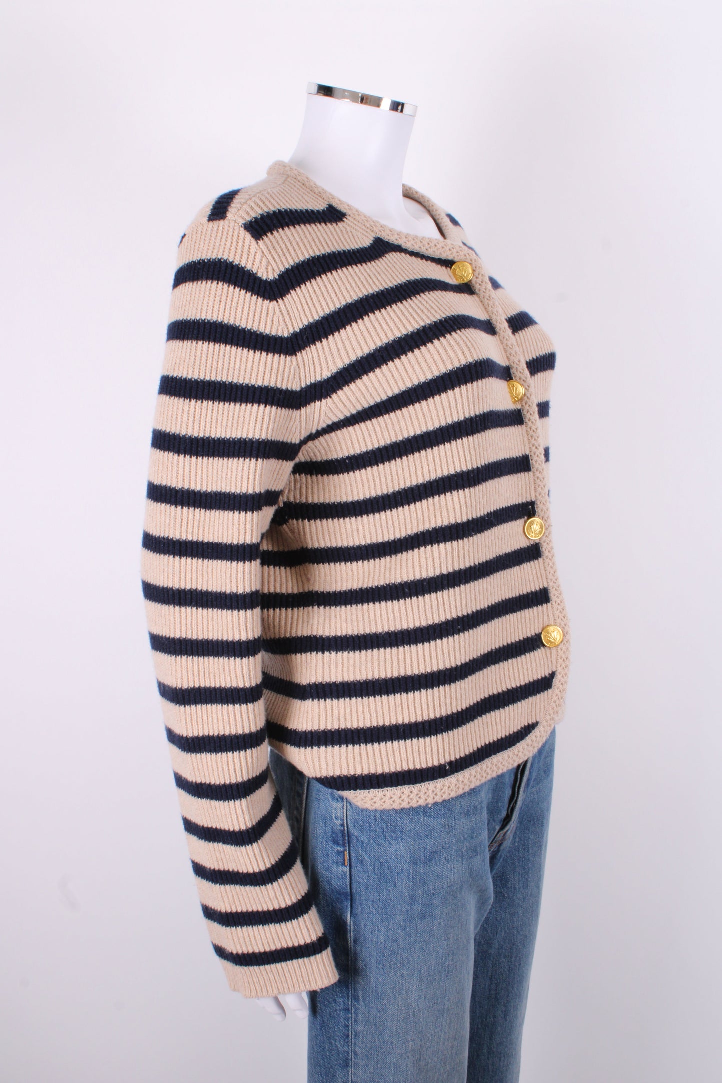 Rag & Bone L/S Stripe Cardigan Beige/ Navy M | O/S, Beige