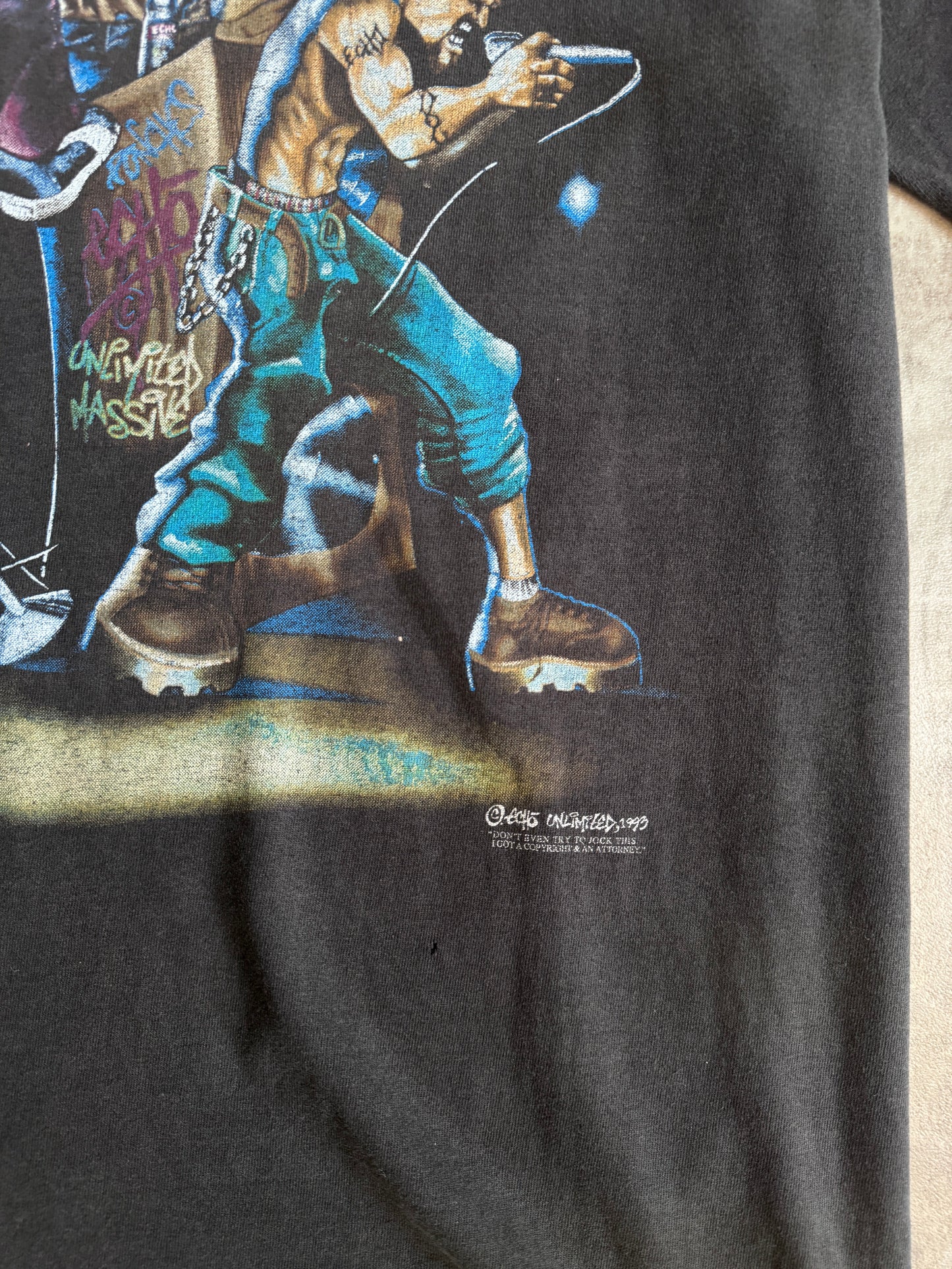 1993 Ecko Unlimited Washed Black Distressed Single Stitch Graphic Tee