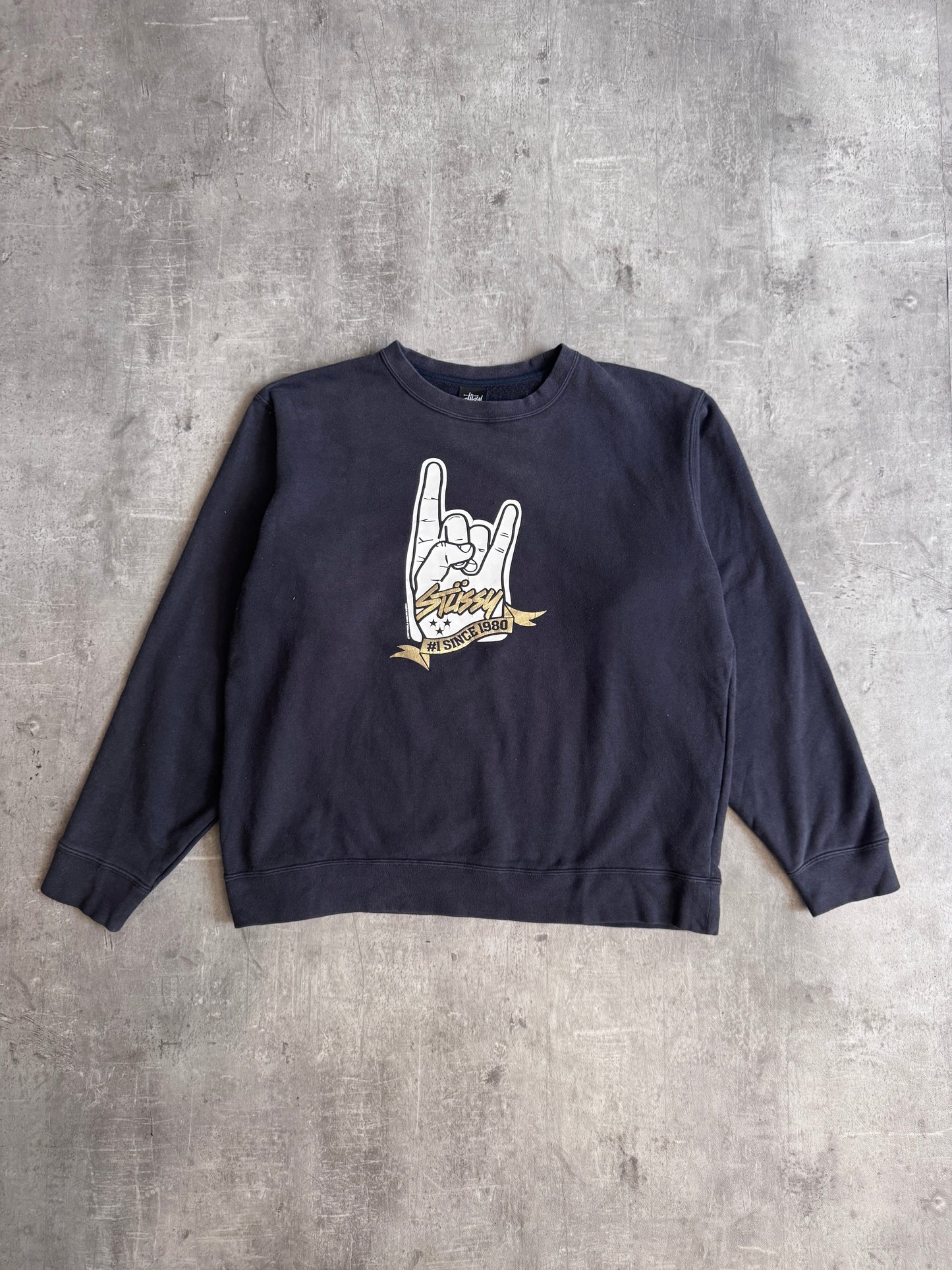 Stussy Washed Black Rockers Logo Sweatshirt