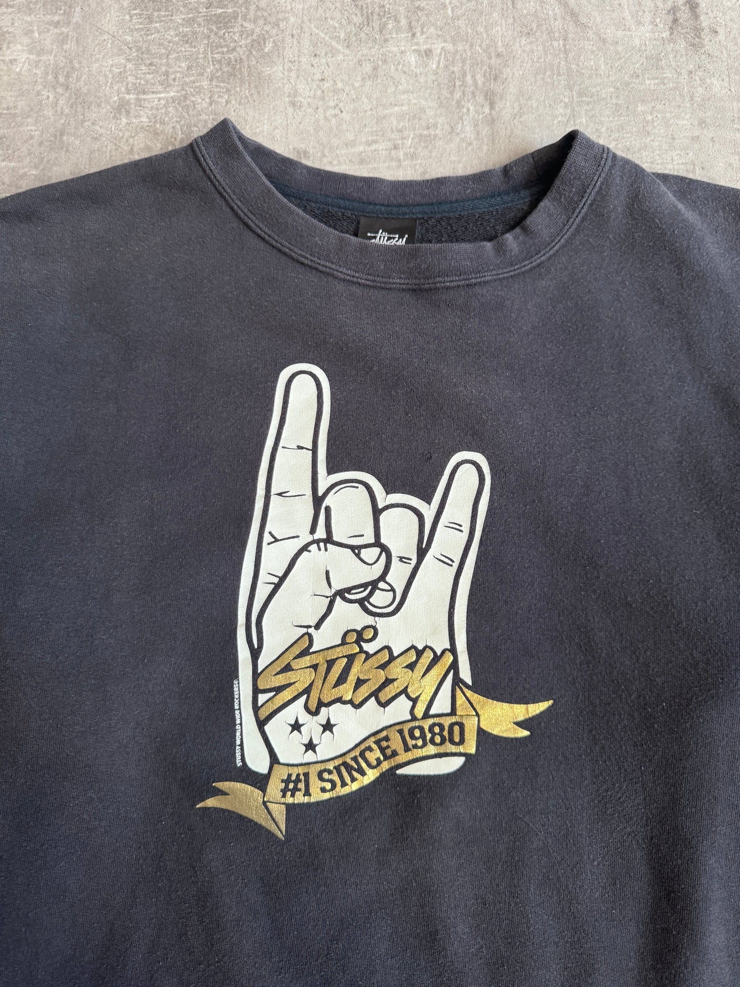 Stussy Washed Black Rockers Logo Sweatshirt