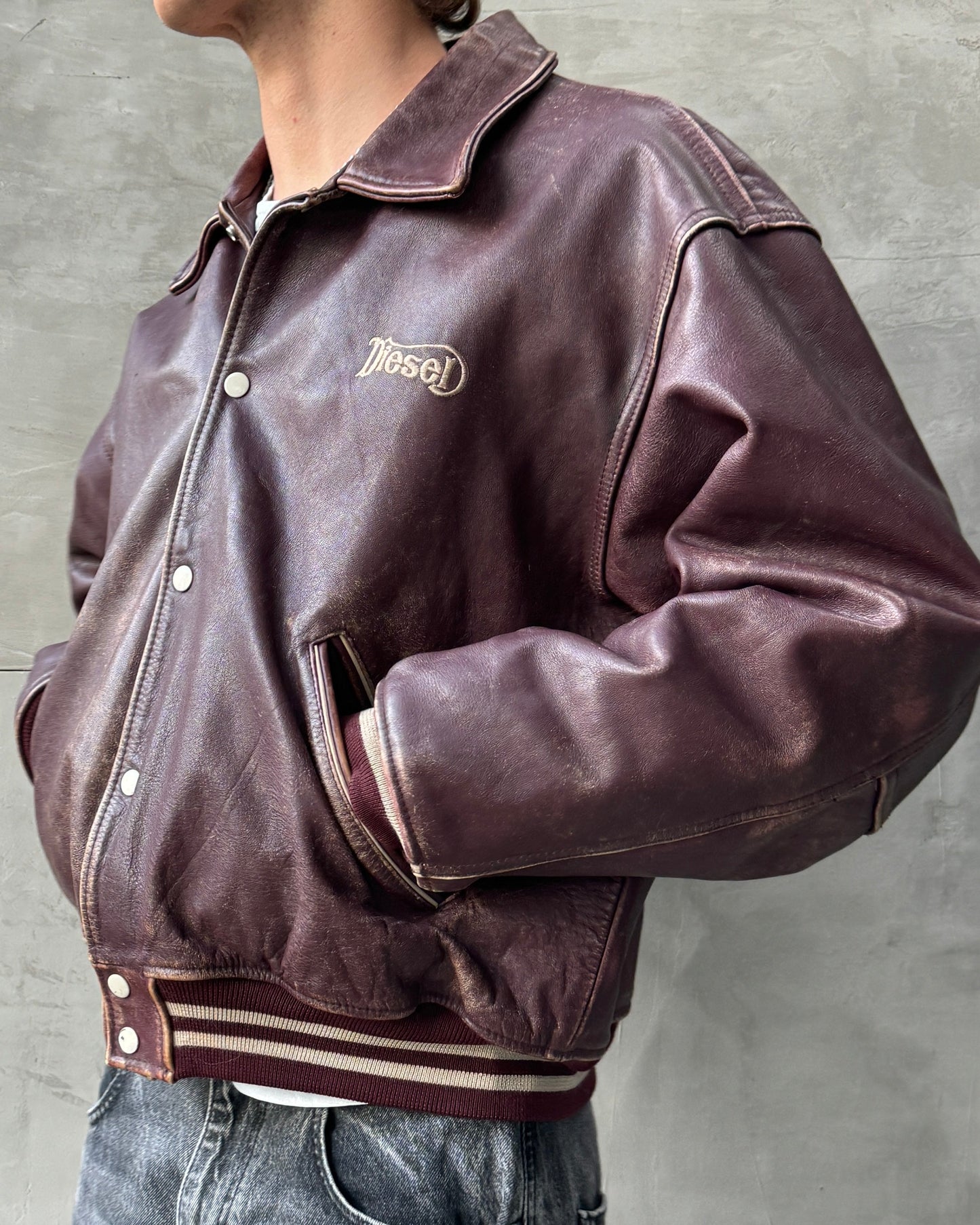 DIESEL 90'S VARSITY LEATHER JACKET - L