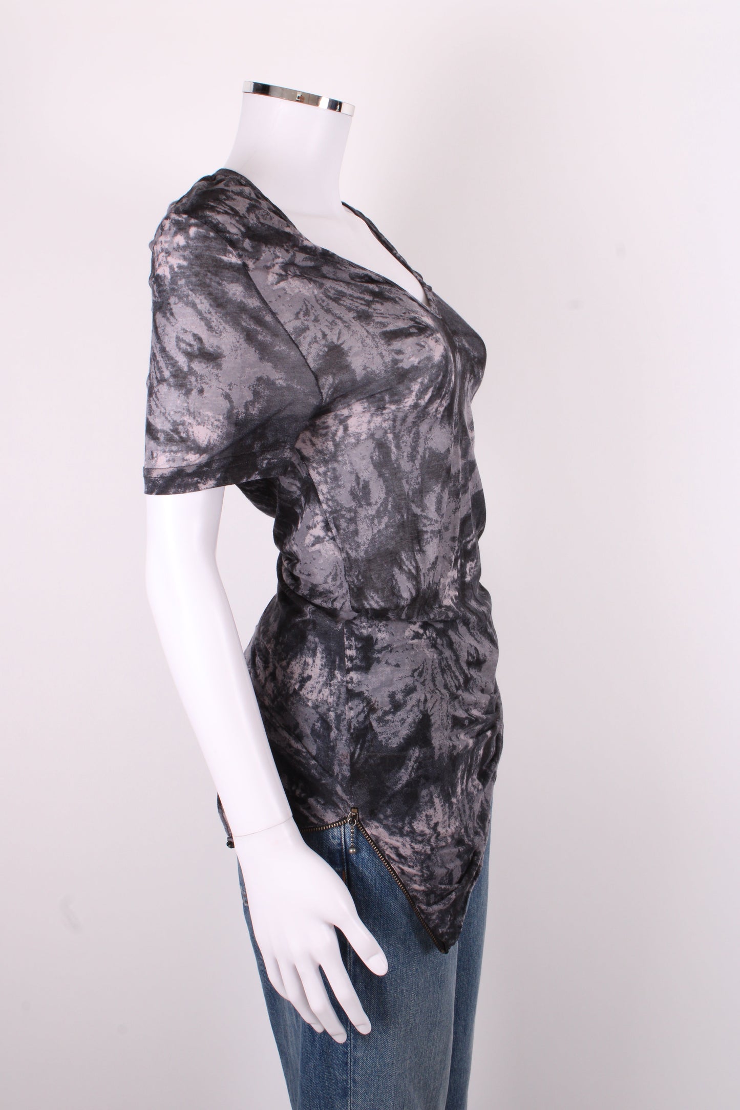 McQ S/S Side Zip Tie Dye T-shirt Grey/ Black M | O/S, Black