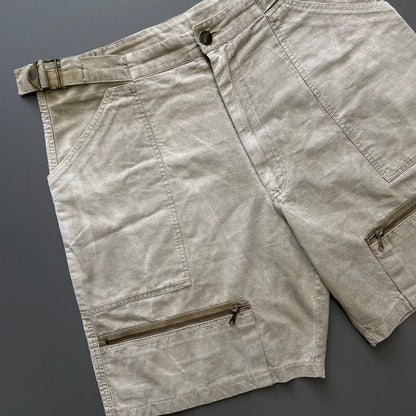 Armani Beige 80s Zip Cargo Shorts | Small, Beige
