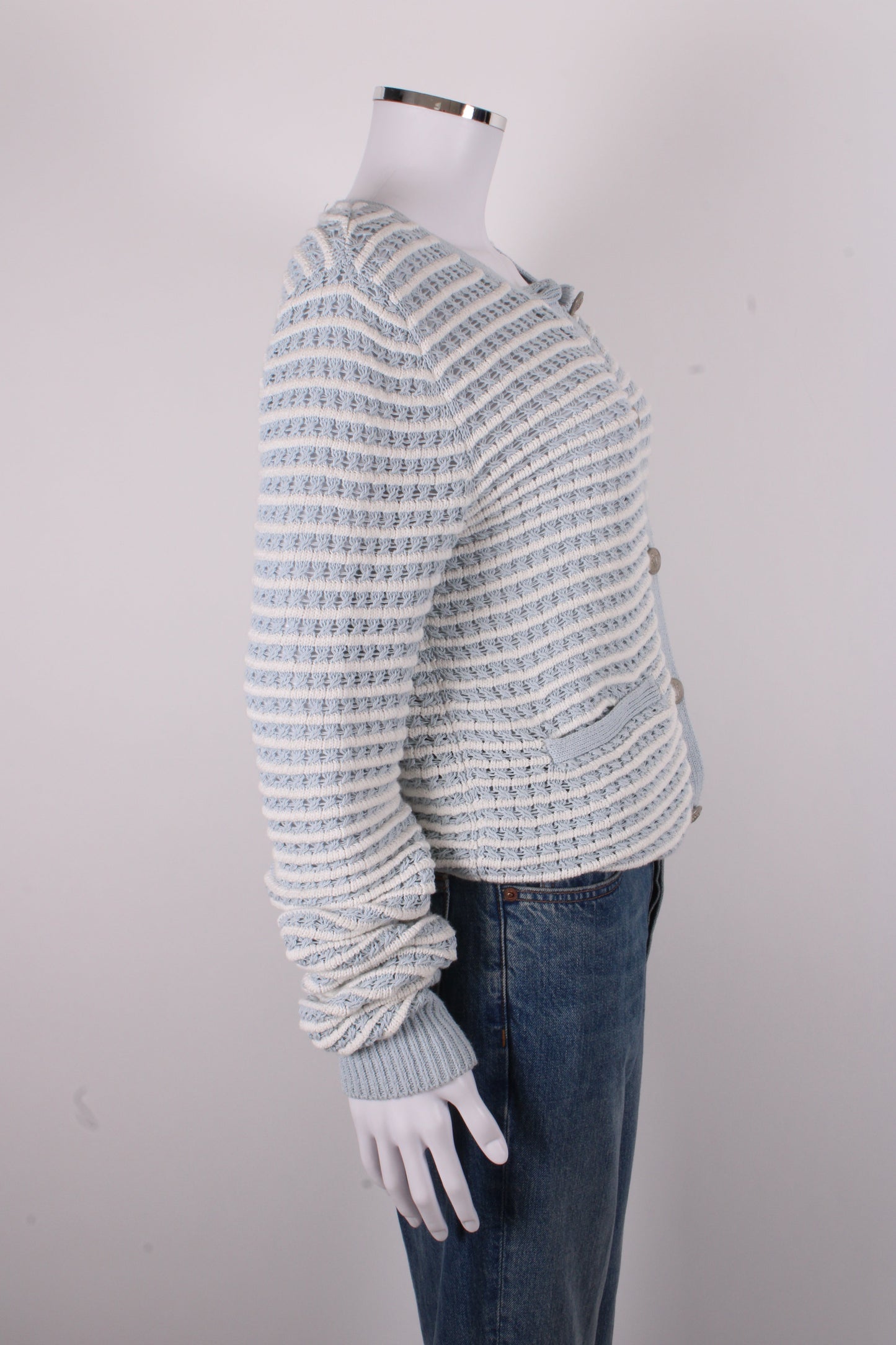 Rag & Bone L/S Stripe Cardigan Blue/ White M | O/S, Blue