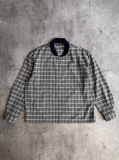YSL Grey Check Lightweight Navy Detail Bomber Jacket (Sold As Seen)