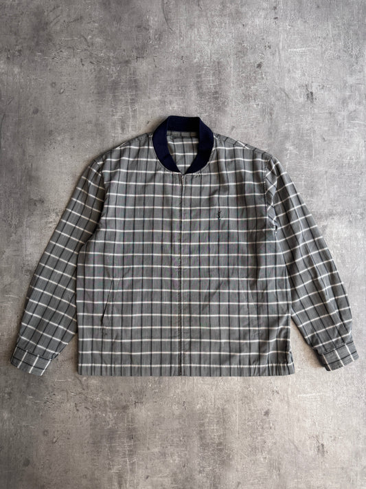 YSL Grey Check Lightweight Navy Detail Bomber Jacket (Sold As Seen)