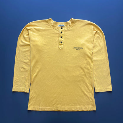 Stone Island Marina Yellow 80s Henley Long Sleeve T-Shirt | Large, Yellow