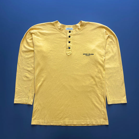 Stone Island Marina Yellow 80s Henley Long Sleeve T-Shirt | Large, Yellow