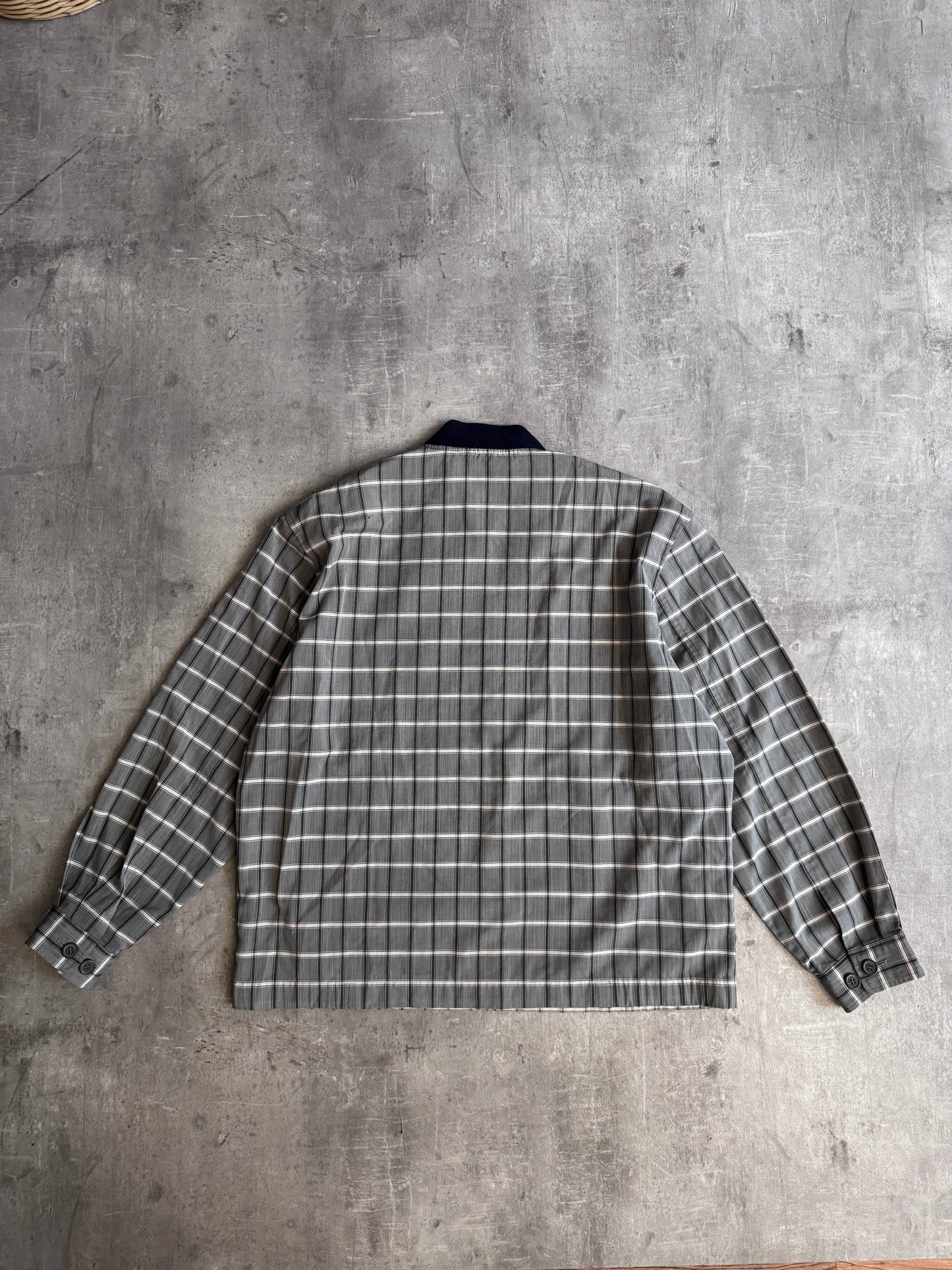 YSL Grey Check Lightweight Navy Detail Bomber Jacket (Sold As Seen)