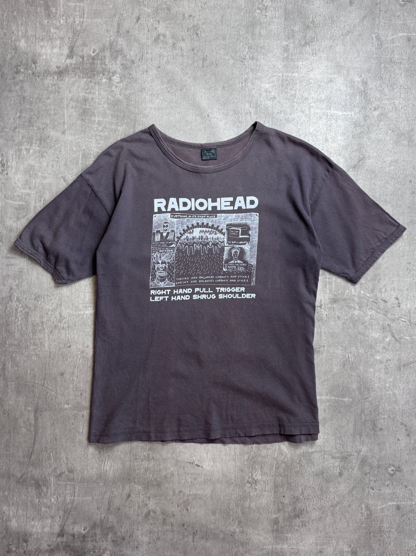 2001 Radiohead W.A.S.T.E "Amnesiac" Washed Brown Graphic Tee