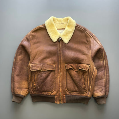 Emporio Armani Brown 80s Shearling Leather Jacket | X-Large, Brown